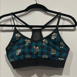 Victoria’s Secret PINK Plaid Teal and Black Women's Sports Bra